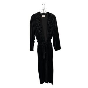 Vintage Jessica Black Velvet Robe Glitter Snowflake Long Housecoat Large 14-16